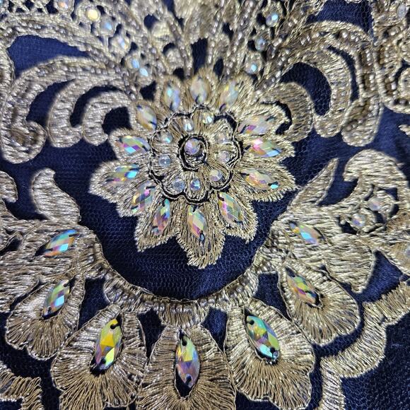 NWT Coya Collection Formal Mini Dress Gown Tulle Ruffle Beaded Halter Blue M - Picture 12 of 16